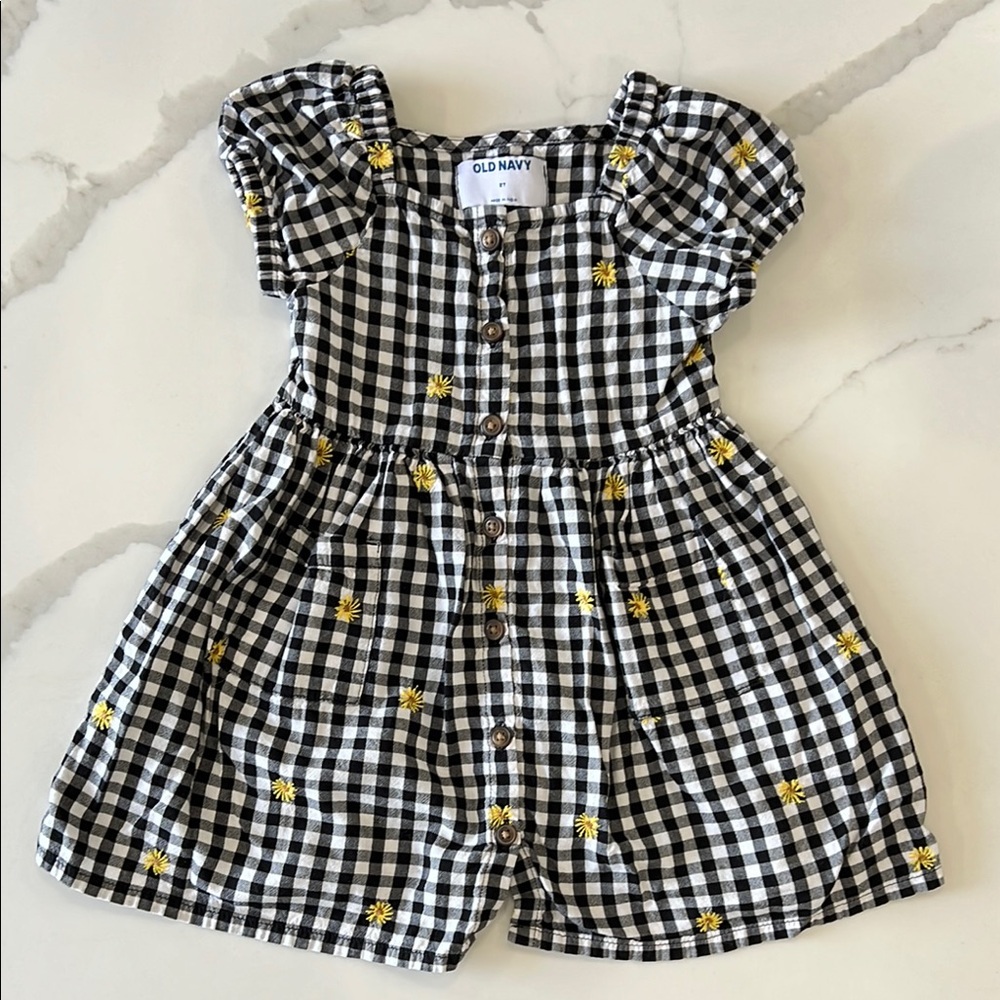 Old Navy Gingham Dress with Yellow Floral Details